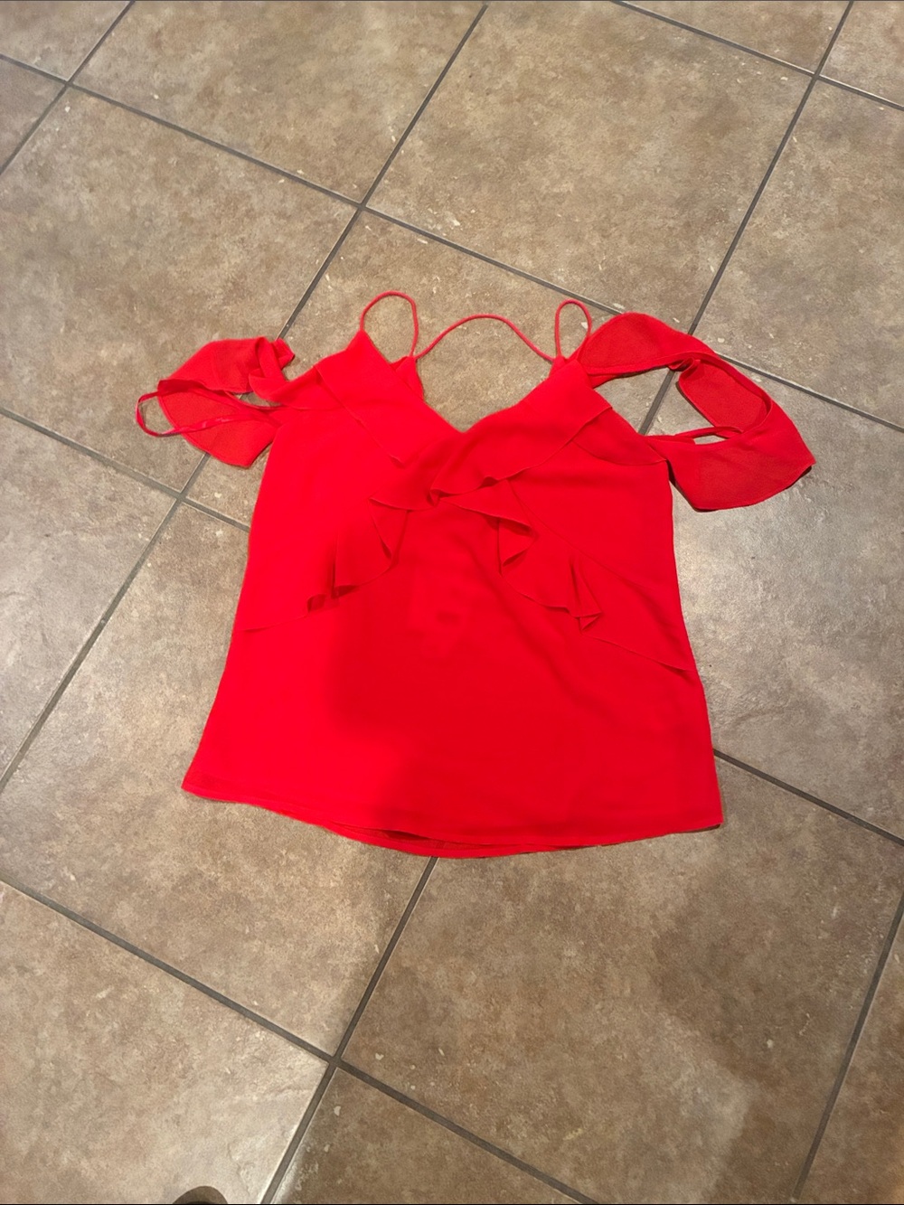 Naked Zebra Red Cold-Shoulder Ruffle Camisole
